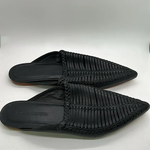 Ulla Johnson Black Leather Pointed Toe Mules Slides Shoes **Sz 40/US 10** 🌺🌺 - Picture 5 of 7